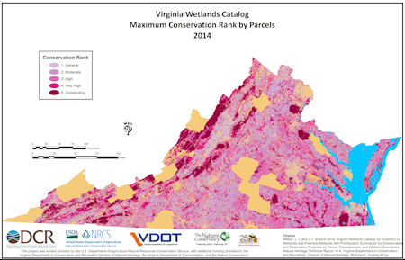 Mapa de Tierras de Conservación de VA por porcentaje