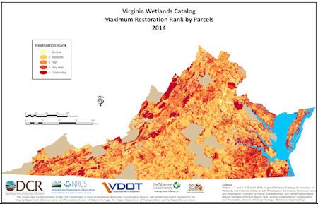 Mapa de las tierras de conservación de VA por acres