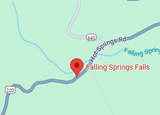 Miniatura del mapa de Google que muestra la ubicación de Falling Spring Falls Miniatura del mapa de Google que muestra la ubicación de Falling Spring Falls
