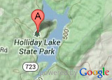 Miniatura del mapa de Google que muestra la ubicación del Parque Estatal Holliday Lake Miniatura del mapa de Google que muestra la ubicación del Parque Estatal Holliday Lake