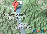 Miniatura del mapa de Google que muestra la ubicación del Parque Estatal Hungry Mother Miniatura del mapa de Google que muestra la ubicación del Parque Estatal Hungry Mother